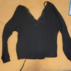 Black Lace V-Neck Sweater